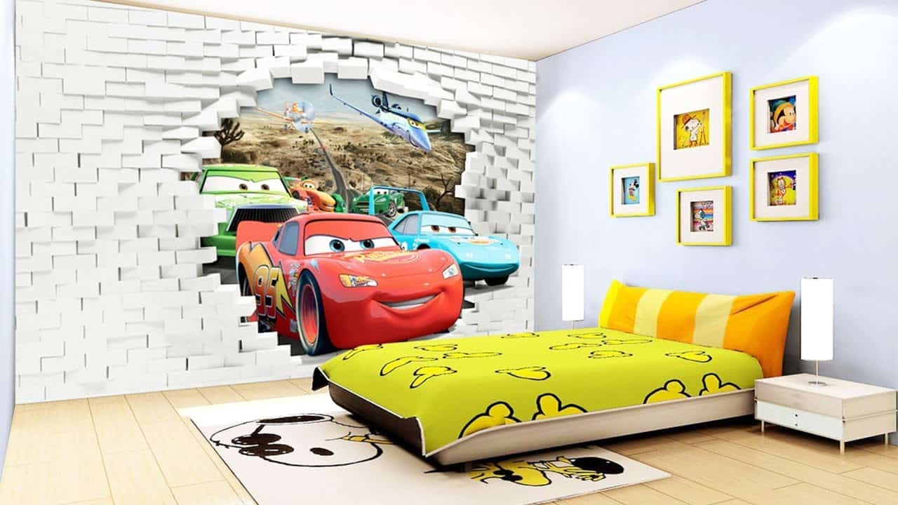 Lợi ích từ tranh tường phòng ngủ với bé, tranh 3d xe hơi