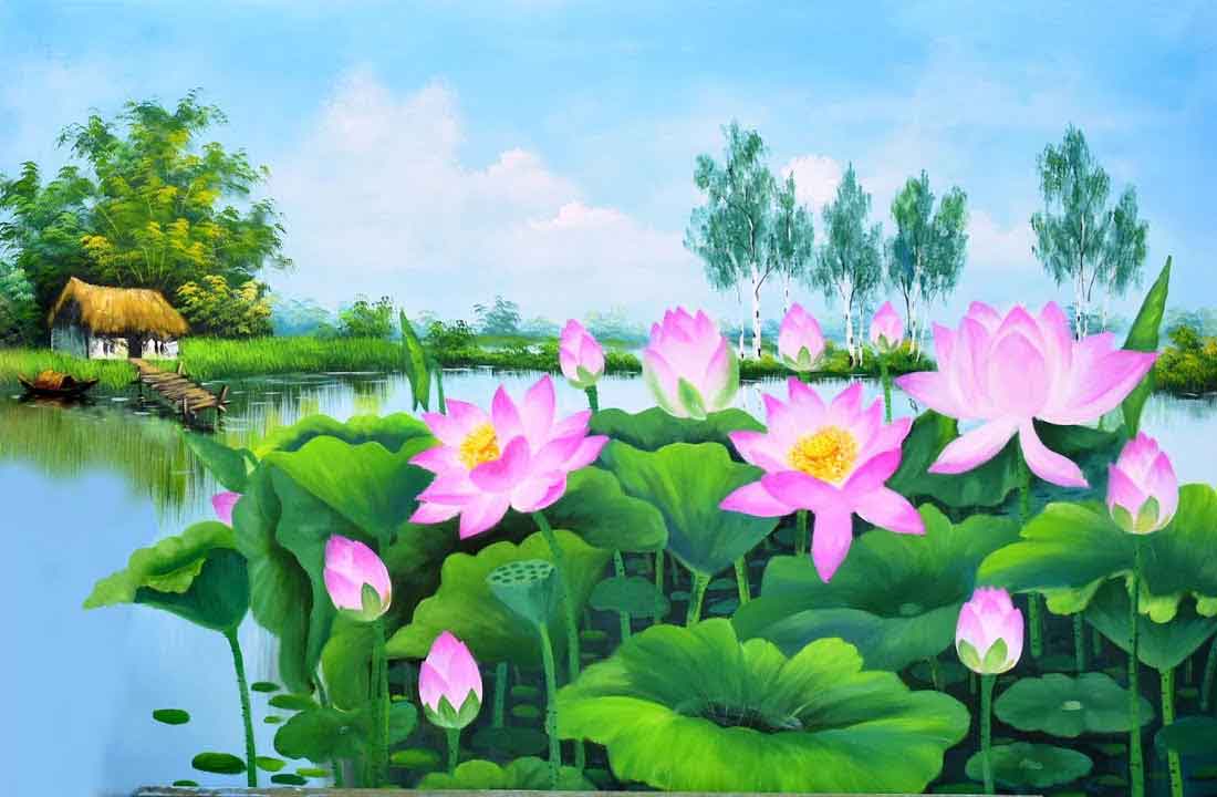 vẽ tranh tường hoa sen - ảnh 1