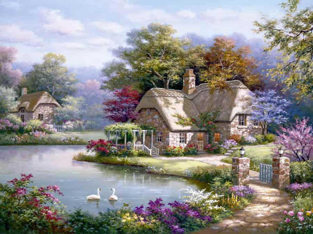 Những ngôi nhà nhỏ bên hồ nước 